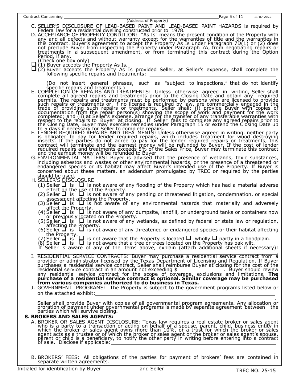 Trec Form 25 15 Fill Out Sign Online And Download Fillable Pdf Texas Templateroller