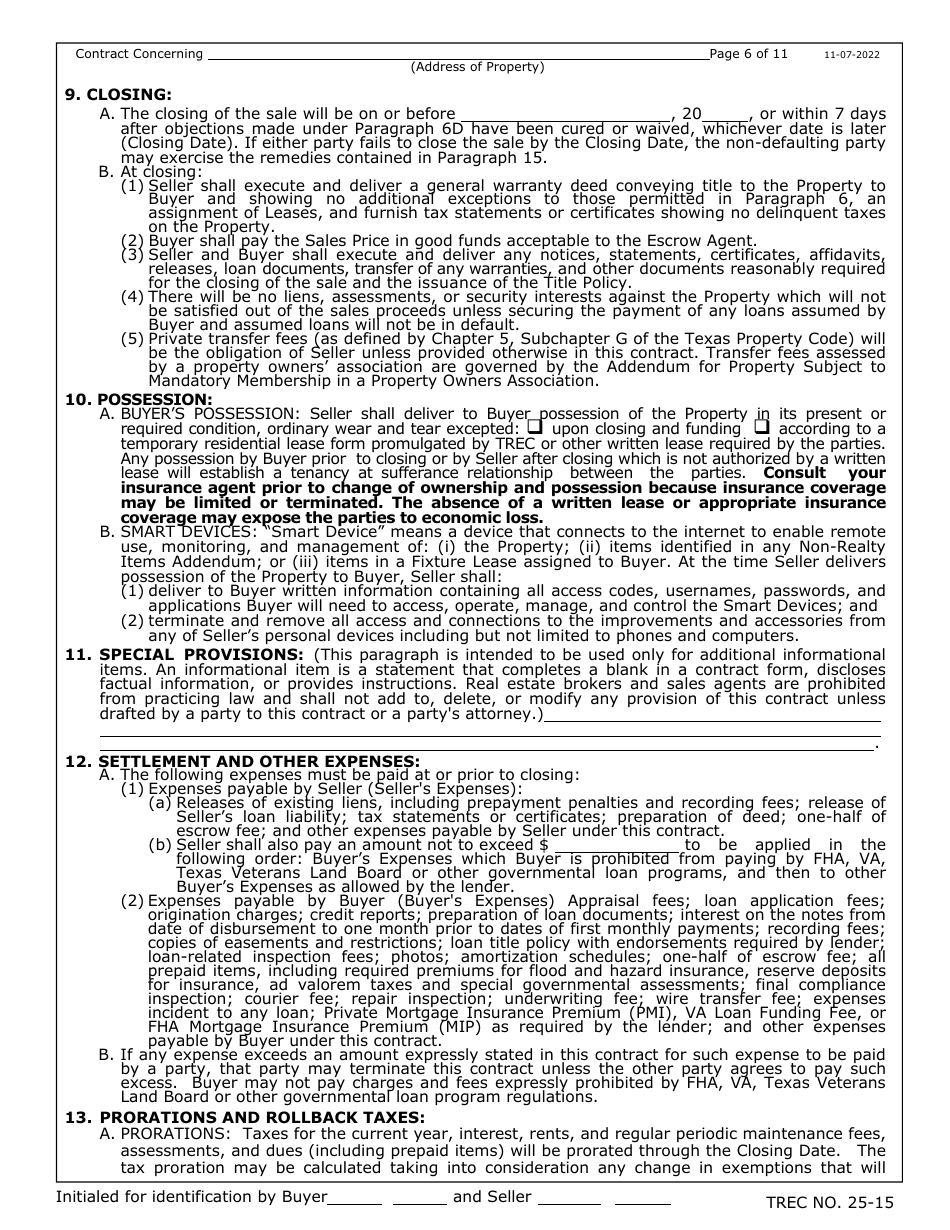 TREC Form 25-15 - Fill Out, Sign Online and Download Fillable PDF ...