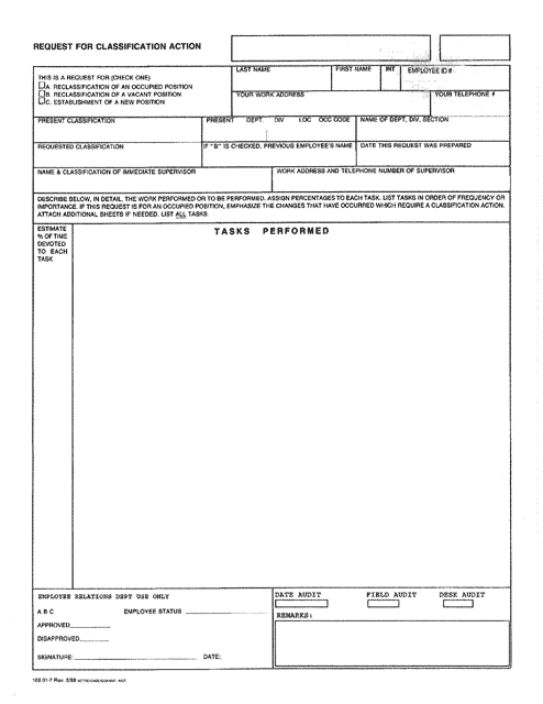 Form 108.01-7 Request for Classification Action - Miami-Dade County, Florida
