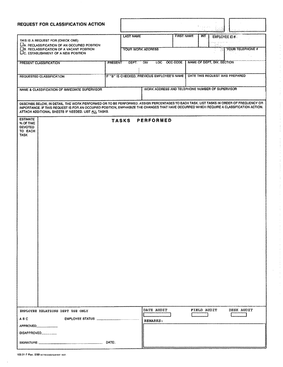Form 108.01-7 Request for Classification Action - Miami-Dade County, Florida, Page 1