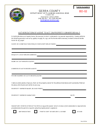 Document preview: Form BD-02 Authorization of Agent to Act on Property Owners Behalf - Sierra County, California