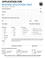 Document preview: Application for Boating Education Card - Oregon