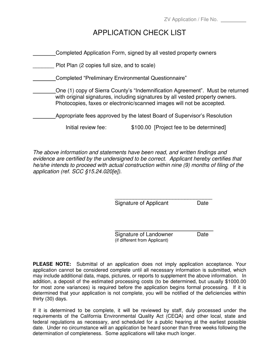 Zone Variance Application - Sierra County, California, Page 5