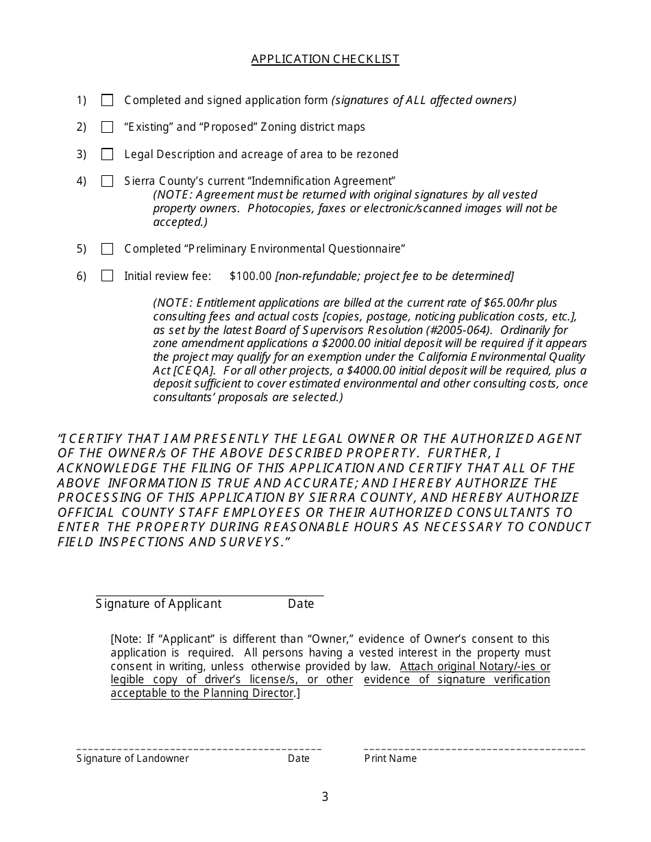 Zone Amendment Application - Sierra County, California, Page 3