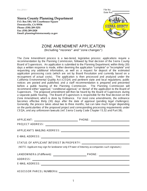 Zone Amendment Application - Sierra County, California Download Pdf