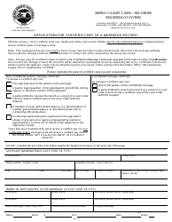 Document preview: Application for Certified Copy of a Marriage Record - Sierra County, California