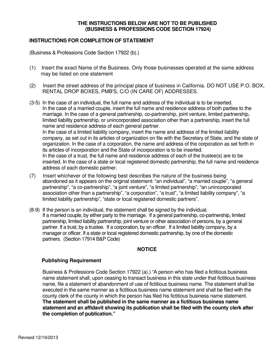 Sierra County, California Statement of Abandonment of Use of Fictitious ...