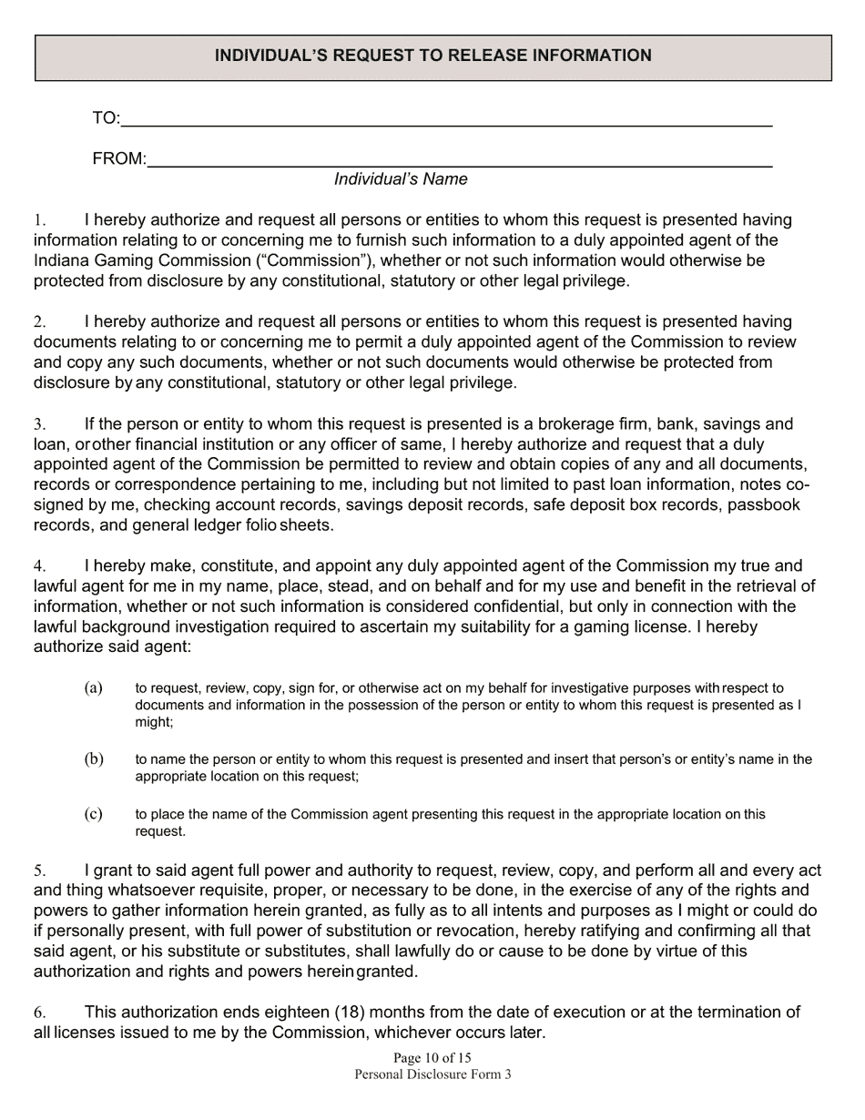 Form 3 (State Form 46782) Personal Disclosure Form - Indiana, Page 10