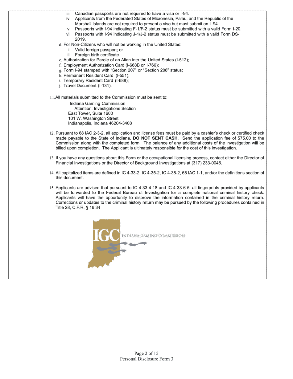 Form 3 (State Form 46782) Personal Disclosure Form - Indiana, Page 2