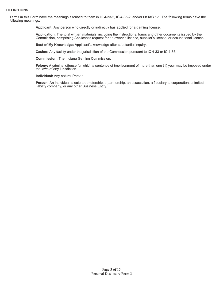 Form 3 (State Form 46782) Personal Disclosure Form - Indiana, Page 3