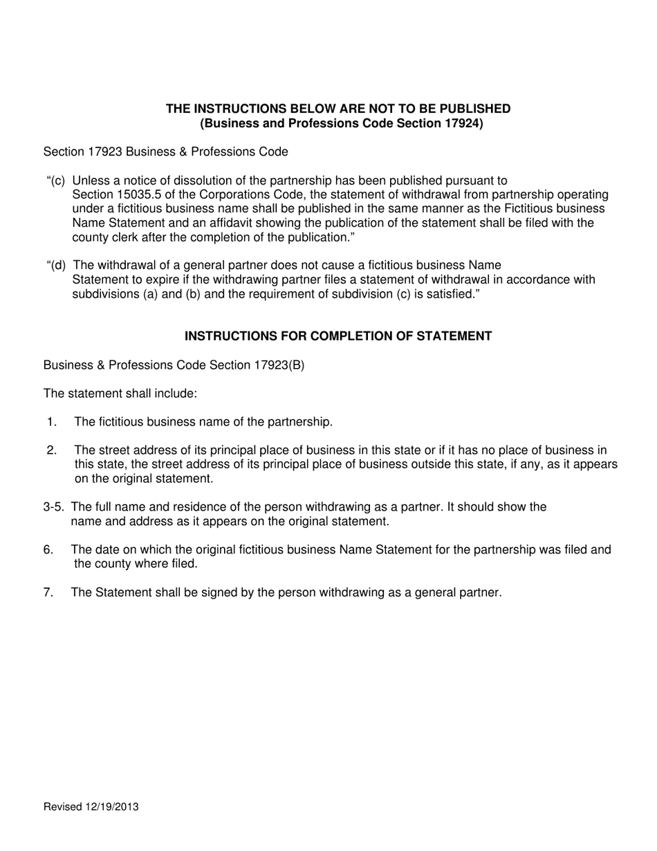 Sierra County California Statement Of Withdrawal From Partnership Operating Under Fictitious 8090