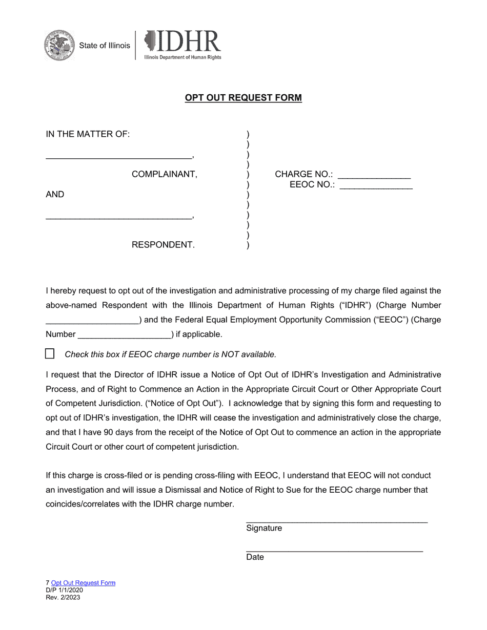 Opt out Request Form - Illinois, Page 1