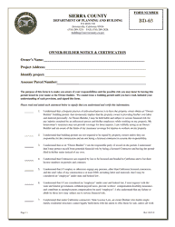 Form BD-03 Owner-Builder Notice &amp; Certification - Sierra County, California
