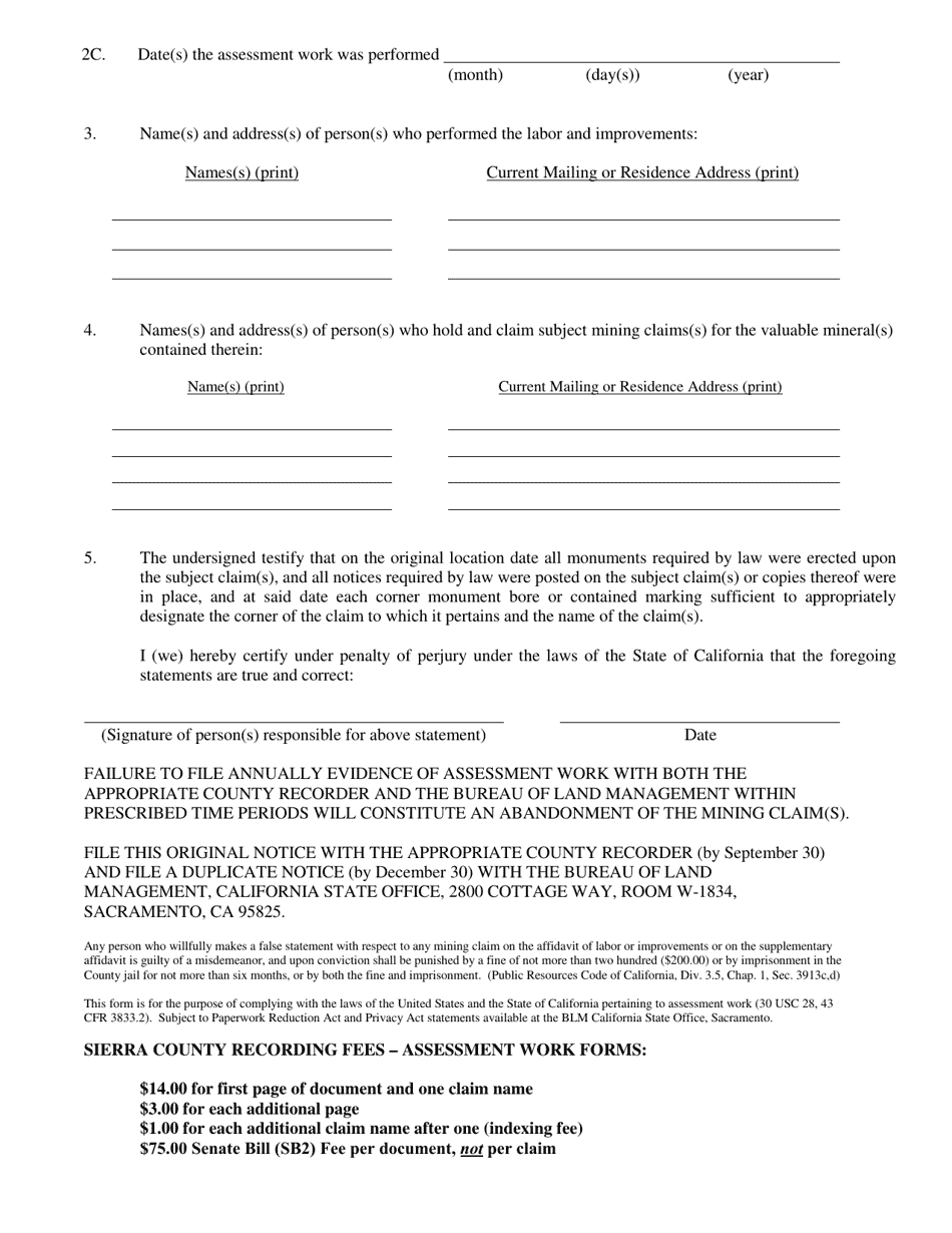 Affidavit of Assessment Work (California) - Sierra County, California, Page 2