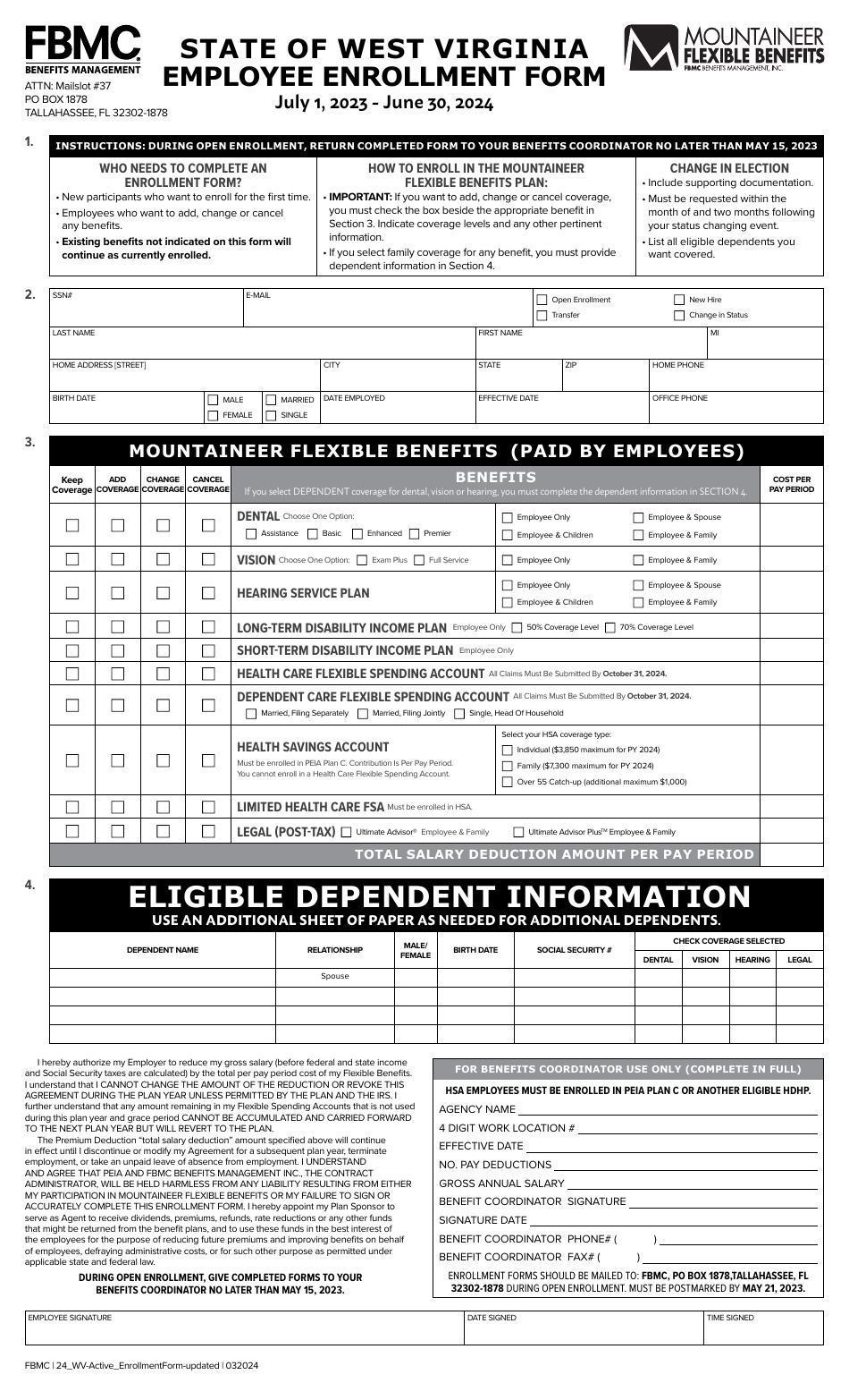Mountaineer Flexible Benefits Employee Enrollment Form - West Virginia, Page 1