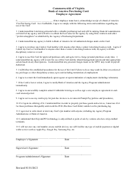 Document preview: Bank of America Purchasing Card Employee Agreement - Virginia