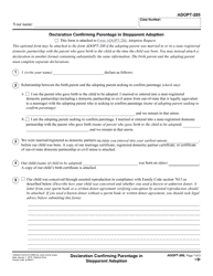 Document preview: Form ADOPT-205 Declaration Confirming Parentage in Stepparent Adoption - California