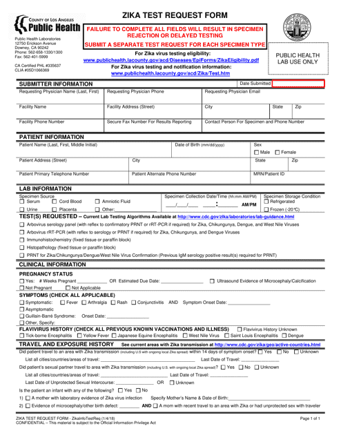 Zika Test Request Form - County of Los Angeles, California