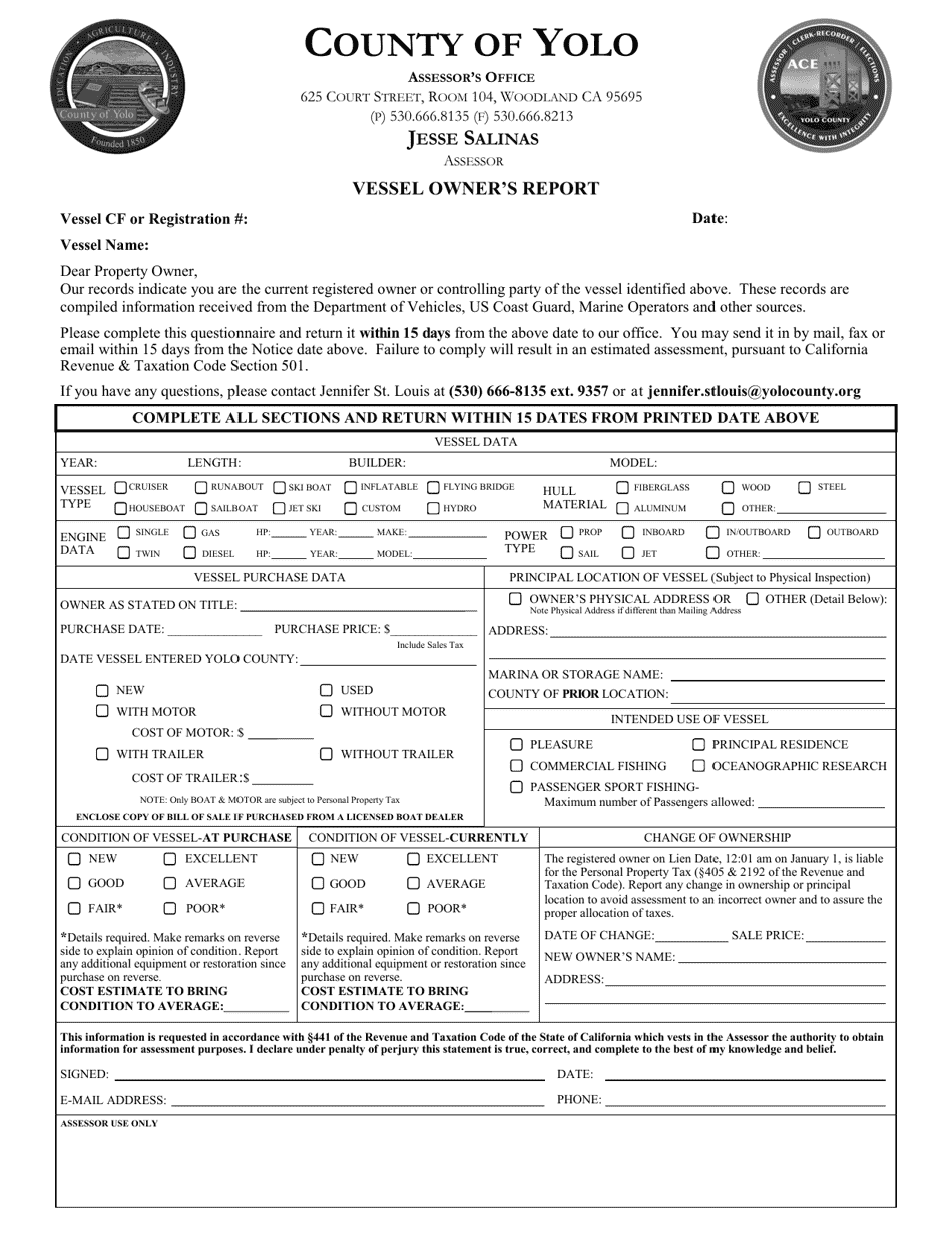 Vessel Owners Report - Yolo County, California, Page 1