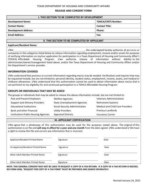 Release and Consent Form - Texas