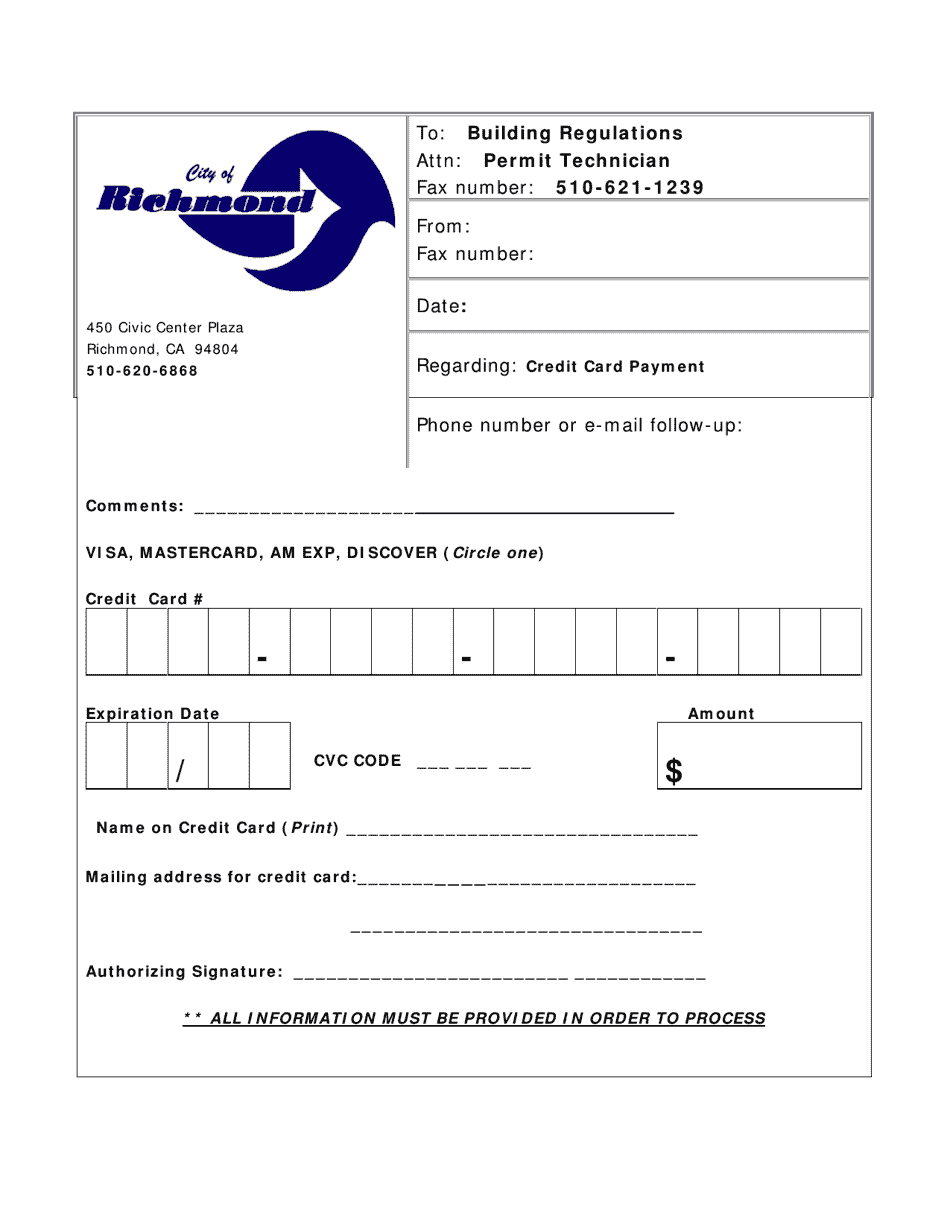 Credit Card Payment Form - City of Richmond, California, Page 1