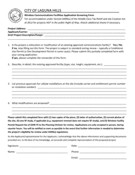Document preview: Wireless Communications Facilities Application Screening Form - City of Laguna Hills, California