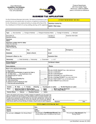 Document preview: Business Tax Application - Richmond City, California