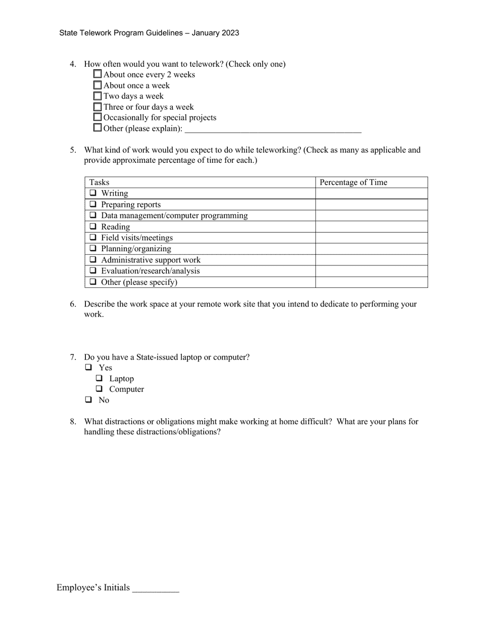 Attachment A Self-assessment for Participation in the Telework Program - Hawaii, Page 2