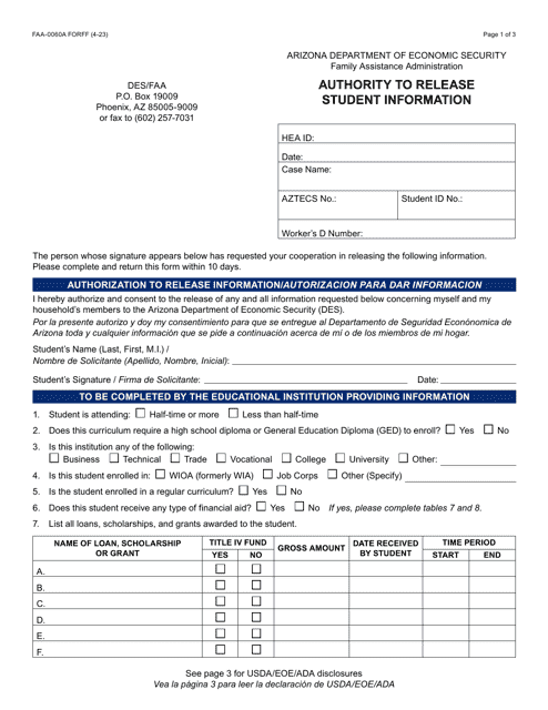 Form FAA-0060A  Printable Pdf