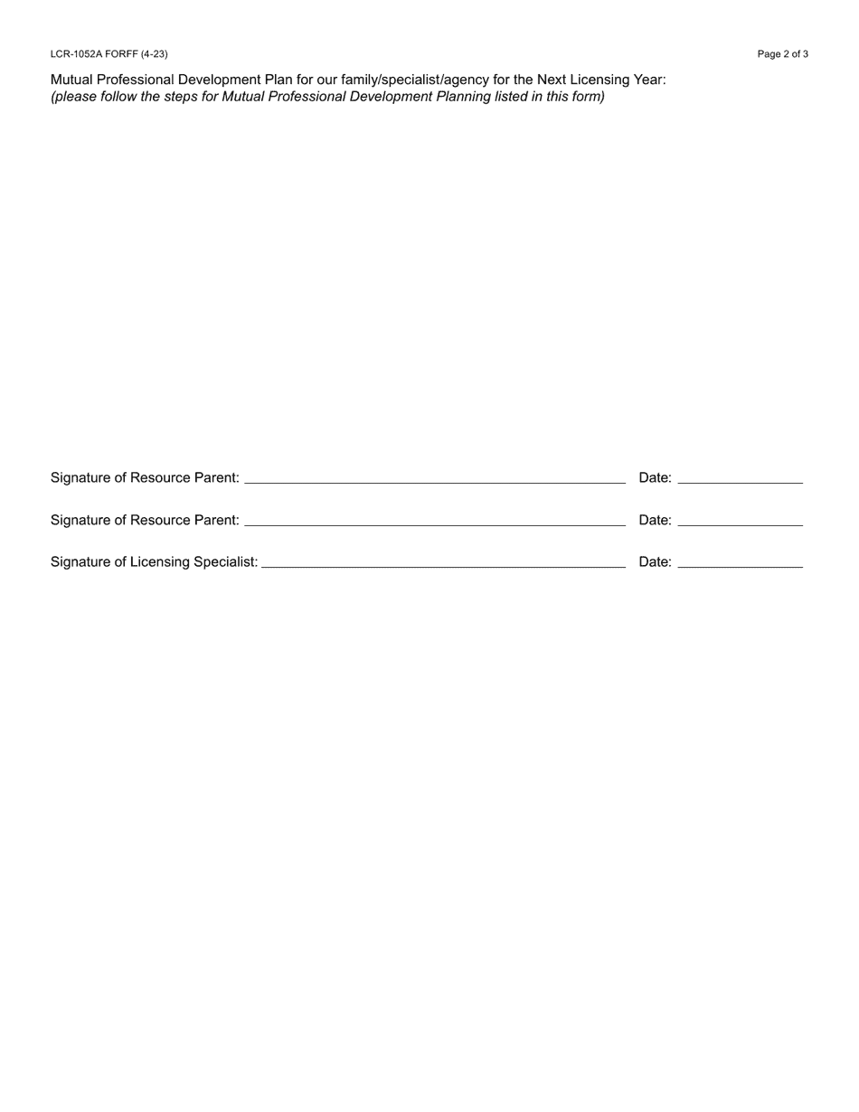 Form LCR-1052A On-Going Professional Development Plan for the Arizona PS-Mapp and PS-Deciding Together Program - Arizona, Page 2