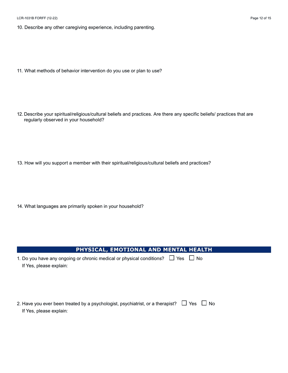 Form LCR-1031B Child or Adult Developmental Home Caregiver Assessment Guide - Arizona, Page 12