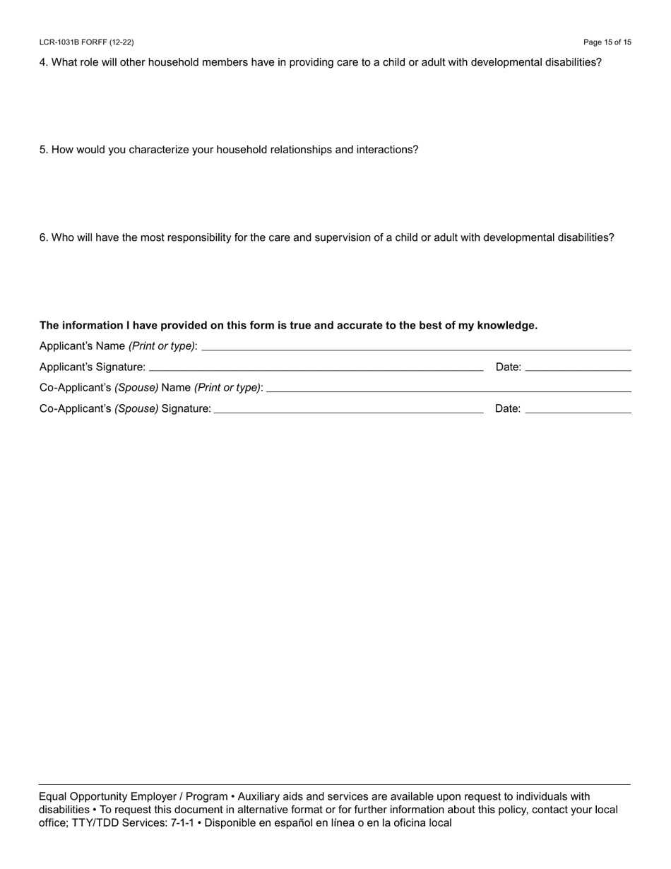 Form LCR-1031B Child or Adult Developmental Home Caregiver Assessment Guide - Arizona, Page 15