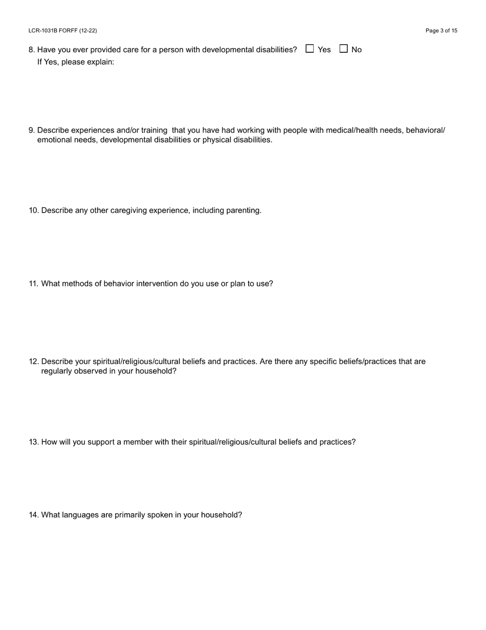 Form LCR-1031B Child or Adult Developmental Home Caregiver Assessment Guide - Arizona, Page 3