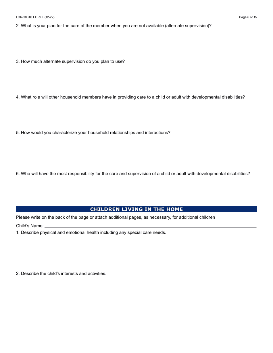 Form LCR-1031B Child or Adult Developmental Home Caregiver Assessment Guide - Arizona, Page 6