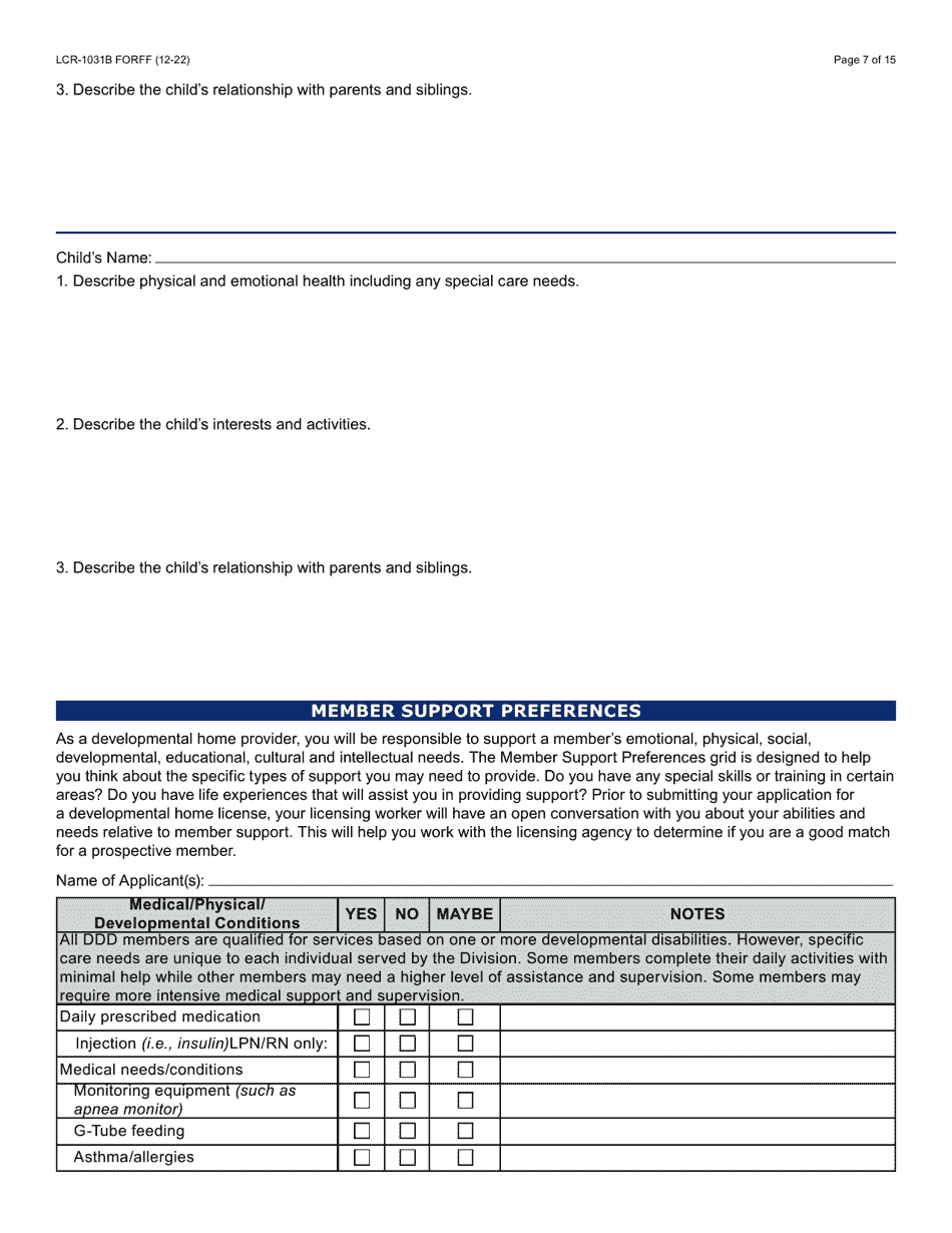 Form LCR-1031B Child or Adult Developmental Home Caregiver Assessment Guide - Arizona, Page 7