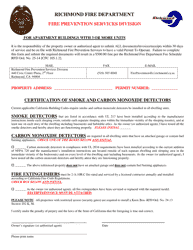 Document preview: Certification Form for Smoke Alarms and Carbon Monoxide Alarms - City of Richmond, California