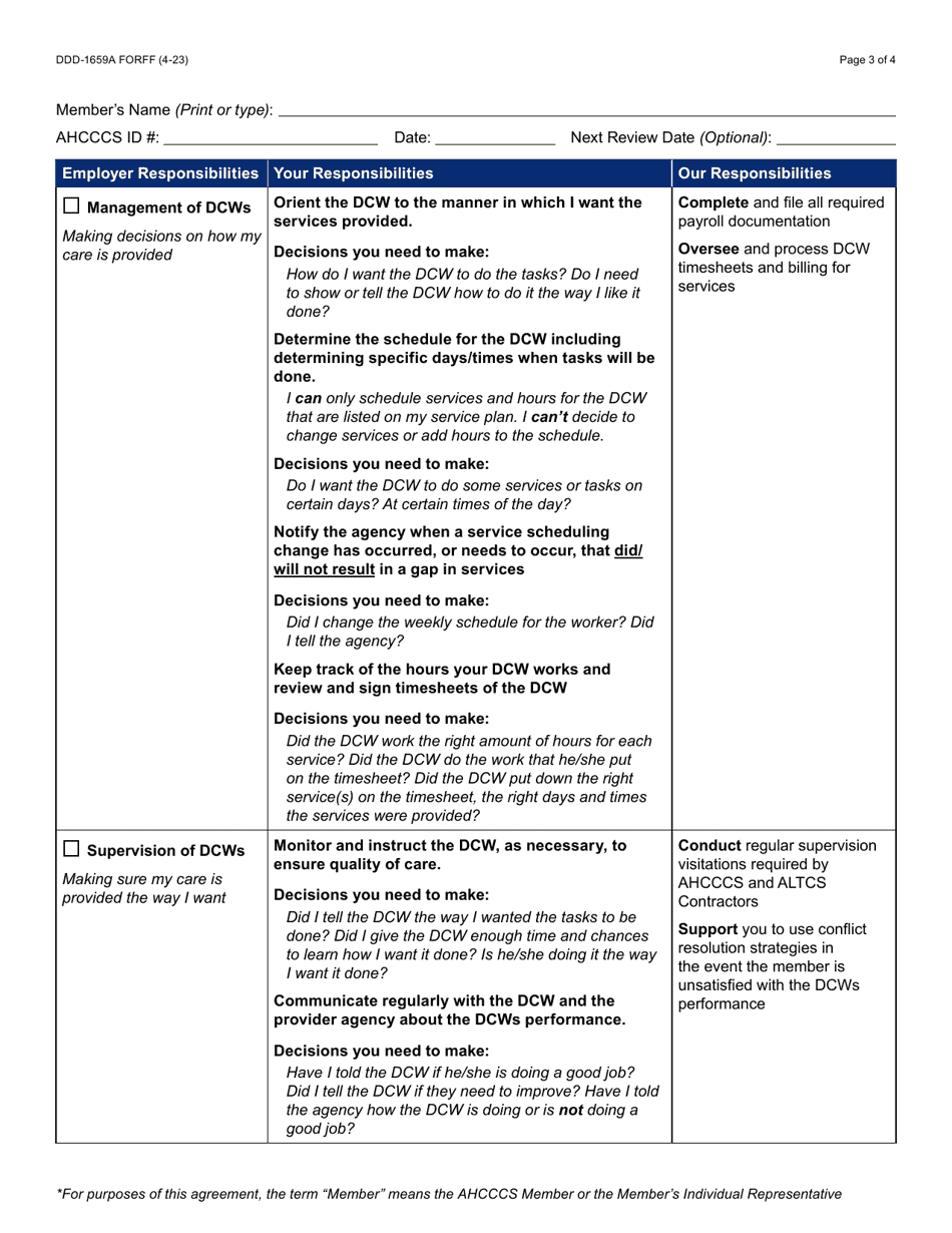 Form DDD-1659A Agency With Choice: Partnership Agreement - Arizona, Page 3