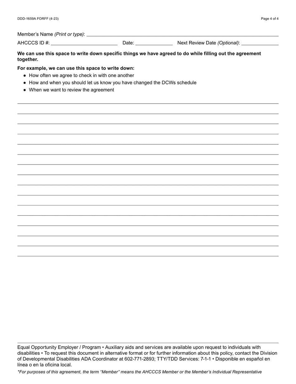 Form DDD-1659A Agency With Choice: Partnership Agreement - Arizona, Page 4