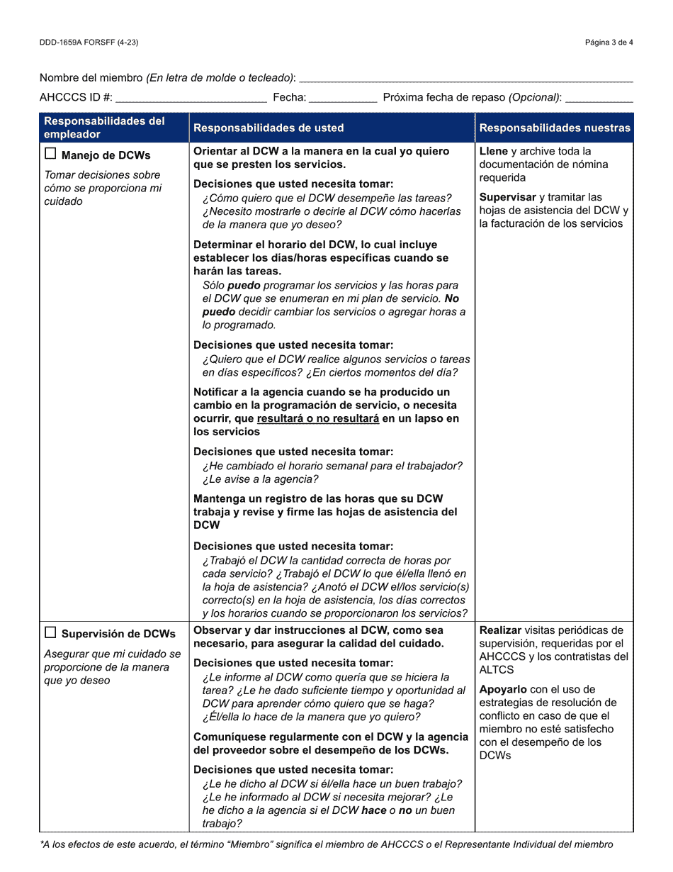Formulario DDD-1659A-S Agency With Choice: Acuerdo De Colaboracion - Arizona (Spanish), Page 3