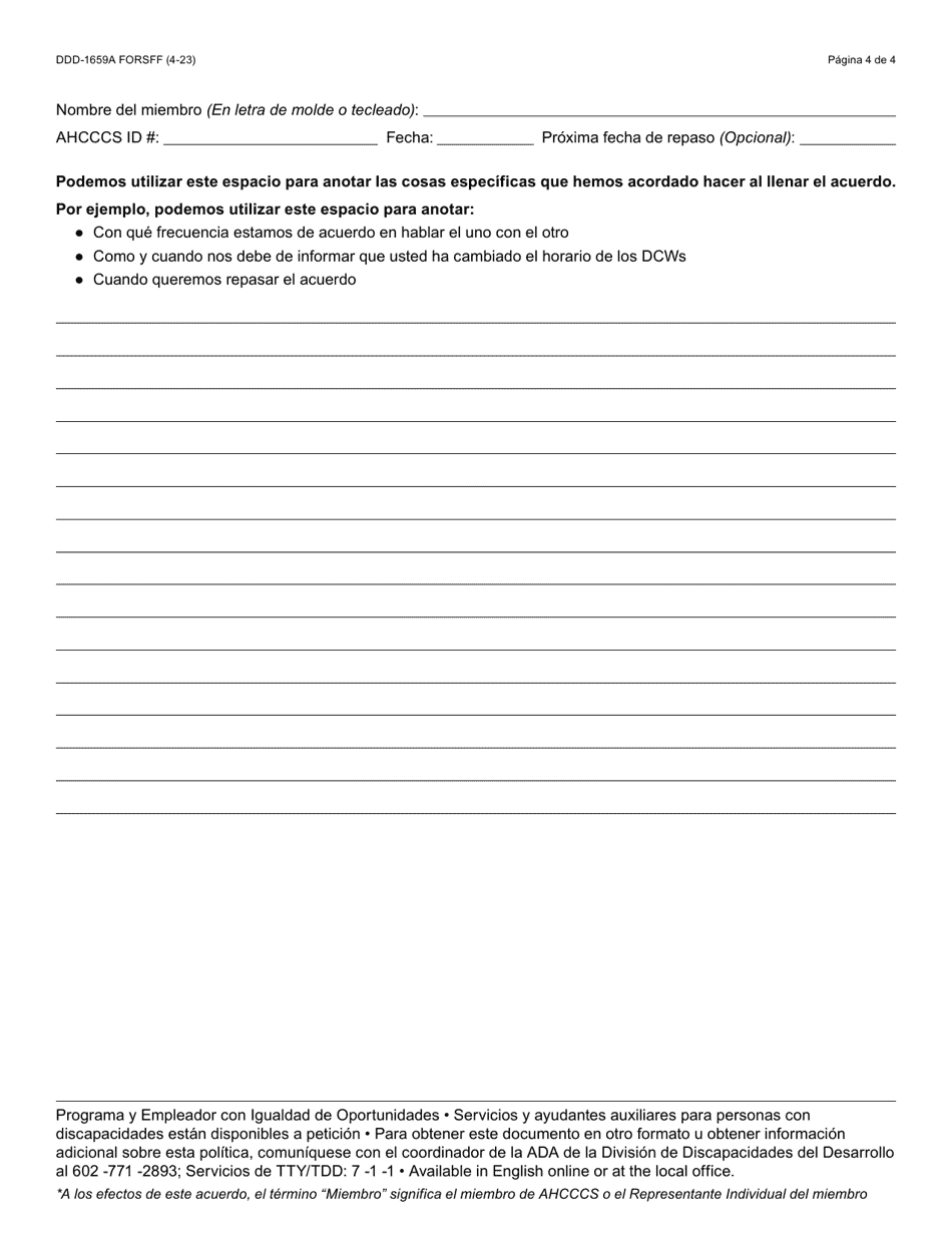 Formulario DDD-1659A-S Agency With Choice: Acuerdo De Colaboracion - Arizona (Spanish), Page 4