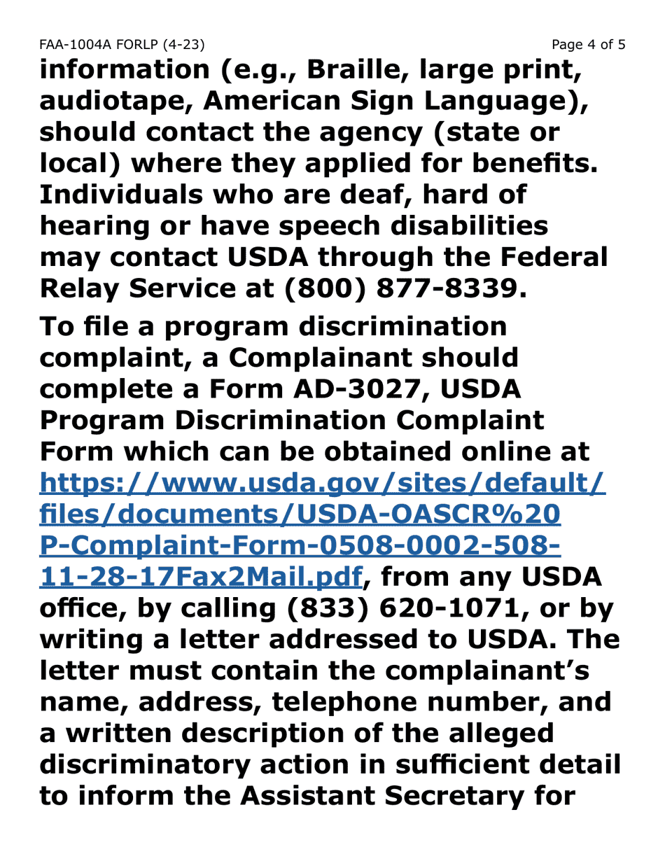 Form FAA-1004A-LP Designation of Ebt Alternate Card Holder (Large Print) - Arizona, Page 4