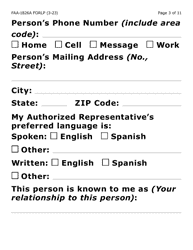 Form FAA-1826A-LP Nutrition Assistance (Na) Authorized Representative Request (Large Print) - Arizona, Page 3