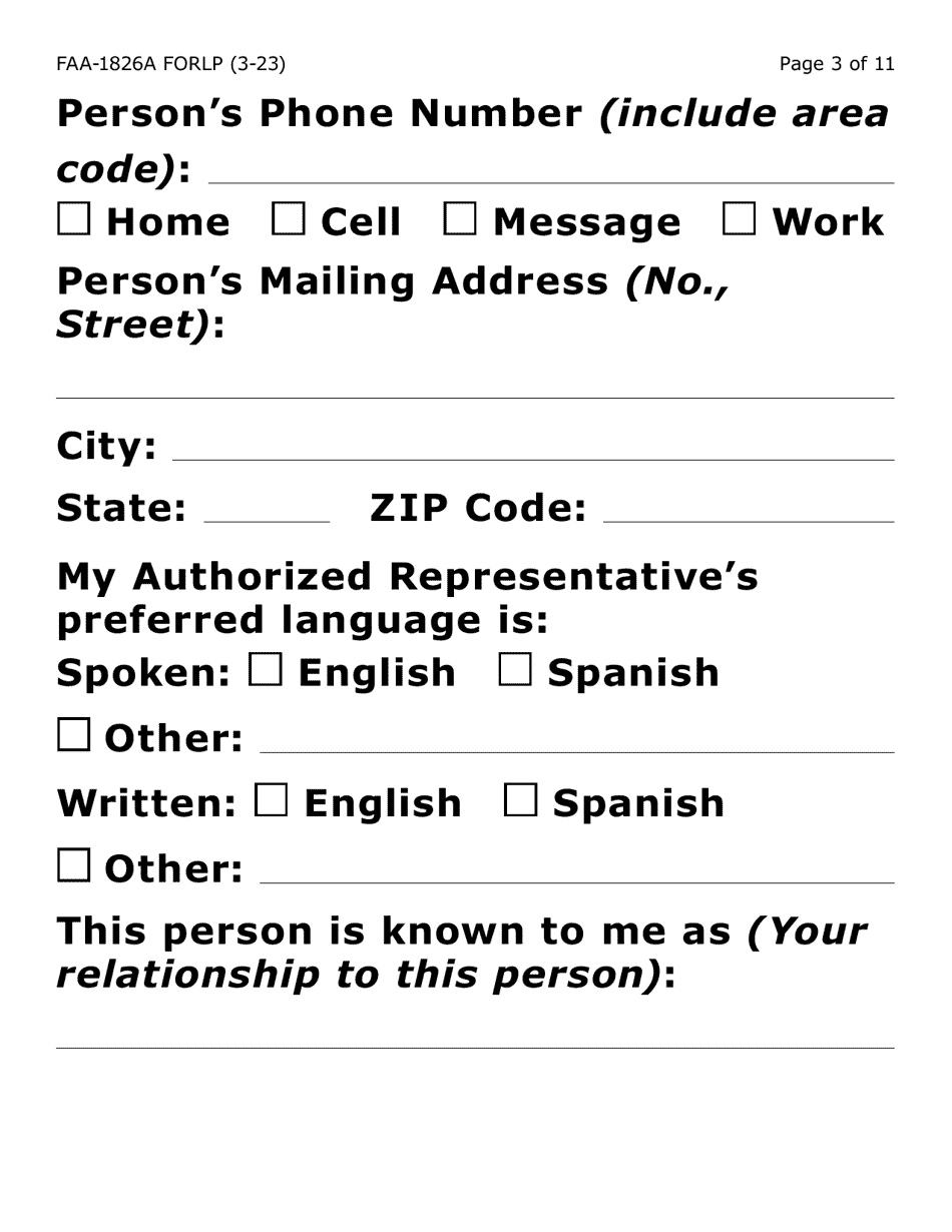 Form FAA-1826A-LP Nutrition Assistance (Na) Authorized Representative Request (Large Print) - Arizona, Page 3