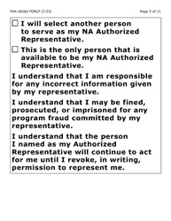 Form FAA-1826A-LP Nutrition Assistance (Na) Authorized Representative Request (Large Print) - Arizona, Page 5