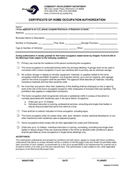 Document preview: Certificate of Home Occupation Authorization - City of Richmond, California