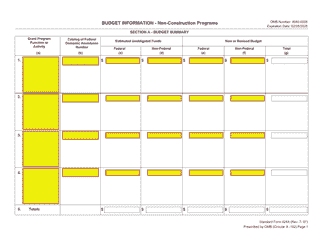 Document preview: Form SF-424 Budget Information - Non-construction Programs