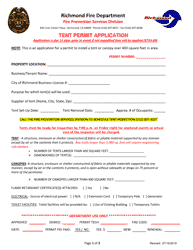 Document preview: Tent Permit Application - City of Richmond, California