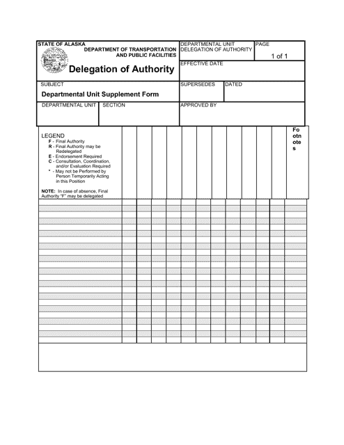 Delegation of Authority Departmental Unit Supplement Form - Alaska Download Pdf