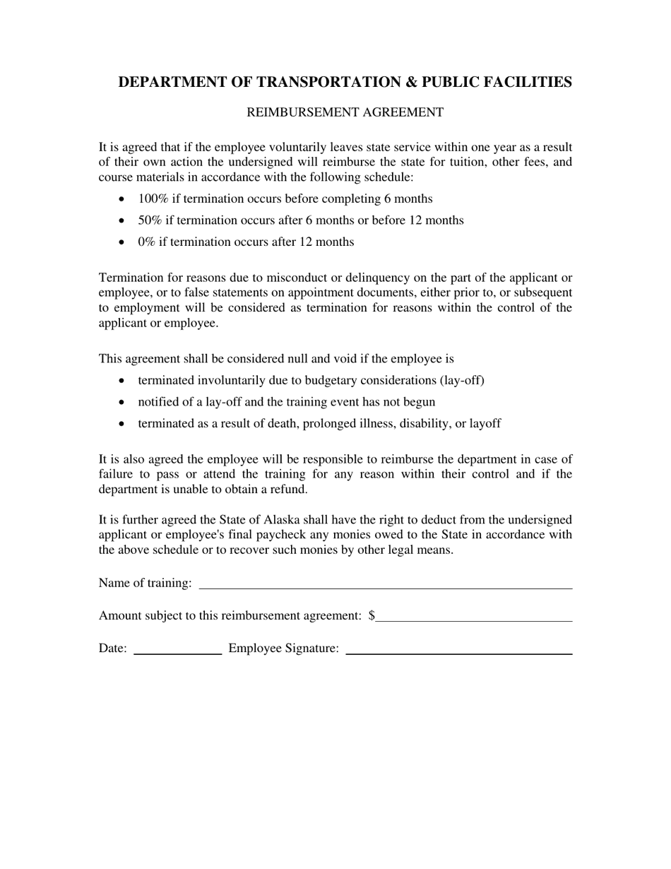 Training Request and Reimbursement Agreement Form - Alaska, Page 2