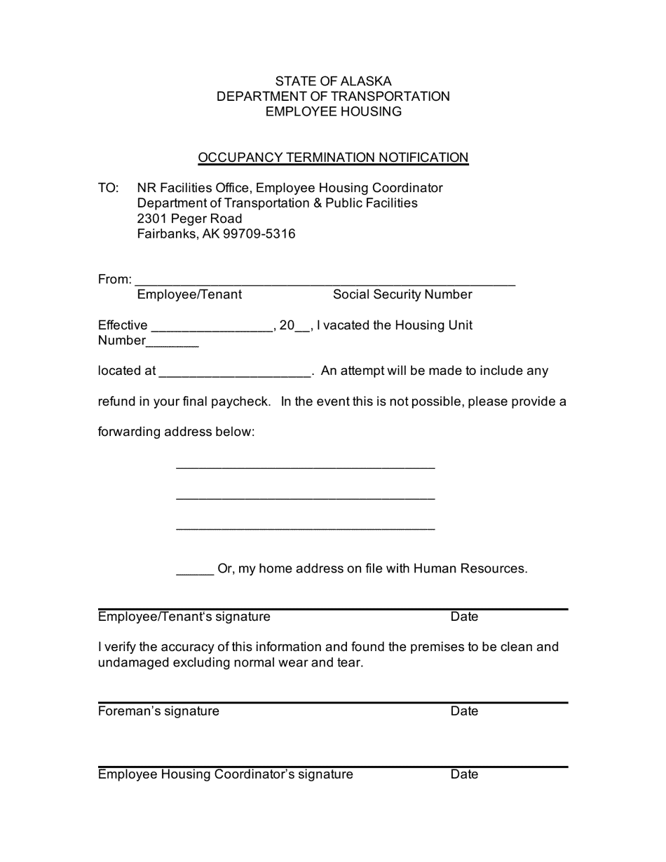 Occupancy Termination Notification - Alaska, Page 1